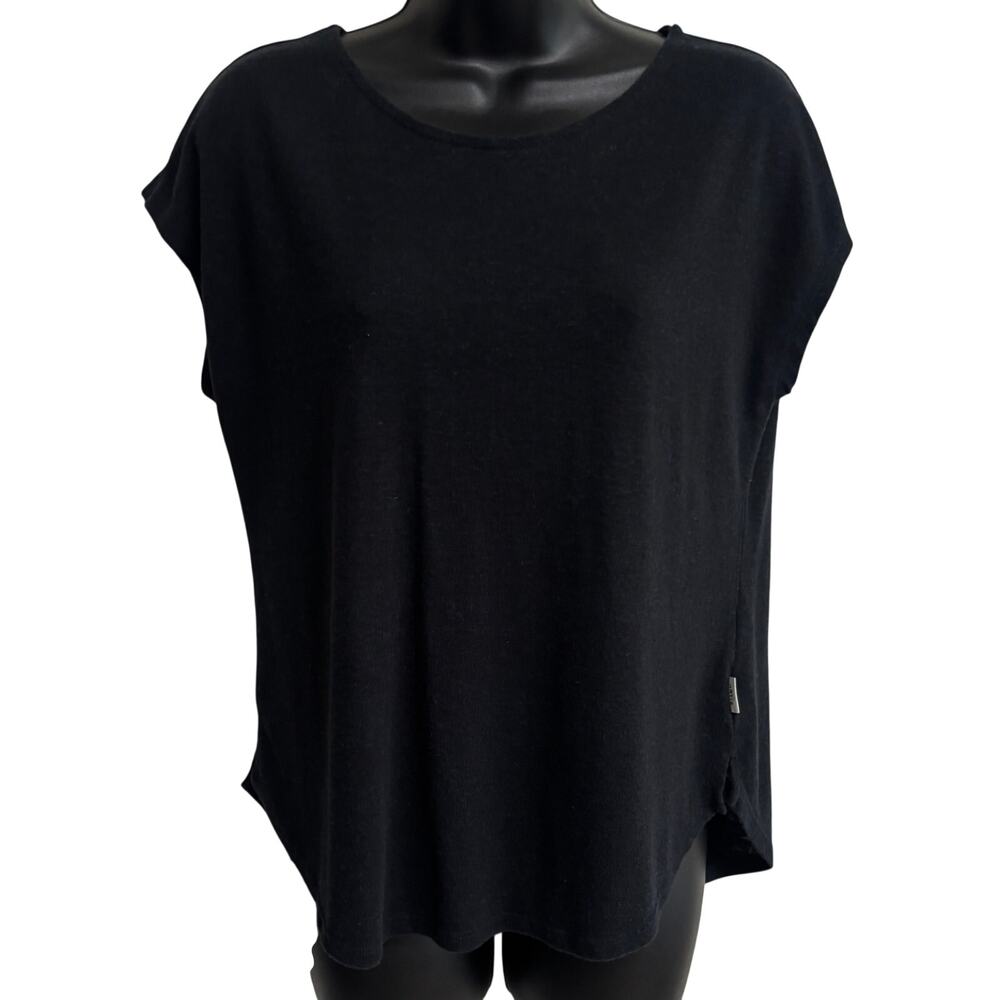 Orvis Classic Collection Black Linen Blend Side Slit Boxy Top Women Small Chic